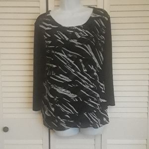 Chico's Black/white Layered Crepe Blouse 2X
